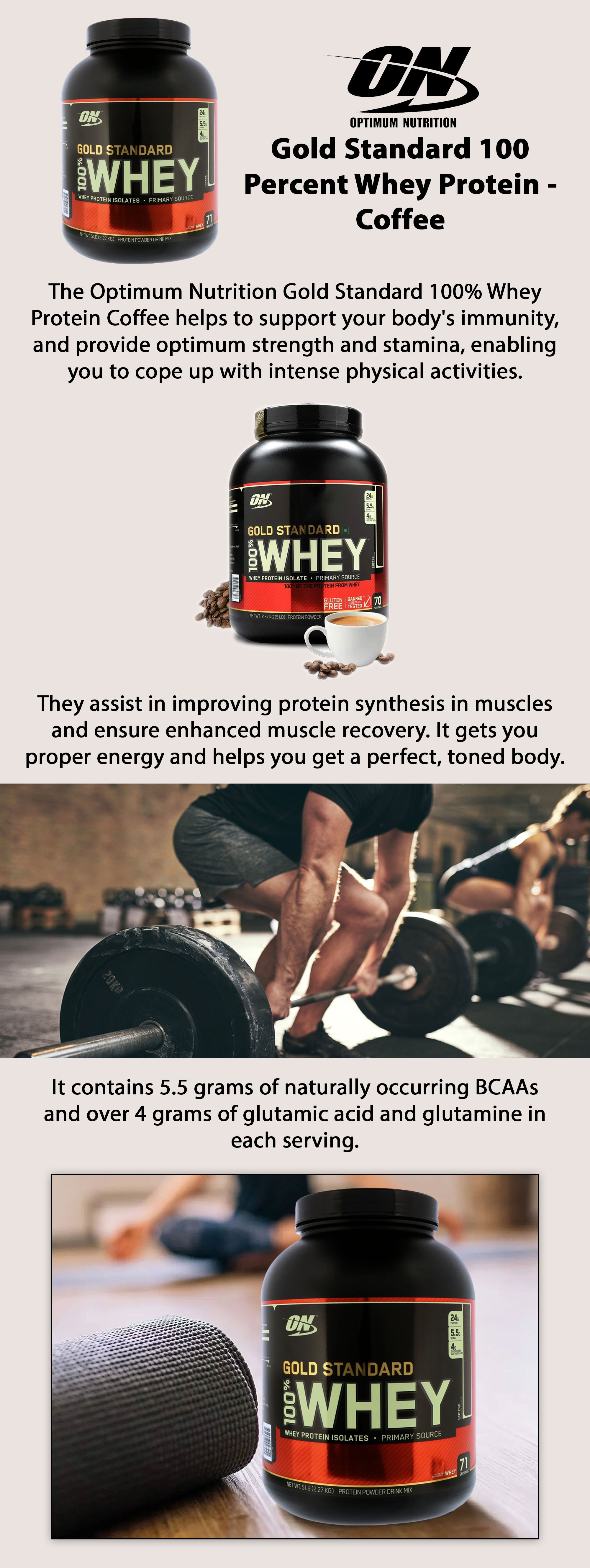 Gold Standard 100 Percent Whey Protein - Coffee - 2.27 Kilogram