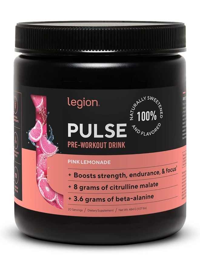 Pulse Pre Workout Supplement - All Natural Nitric Oxide Preworkout Drink To Boost Energy, Creatine Free, Naturally Sweetened, Beta Alanine, Citrulline, Alpha Gpc (Pink Lemonade)