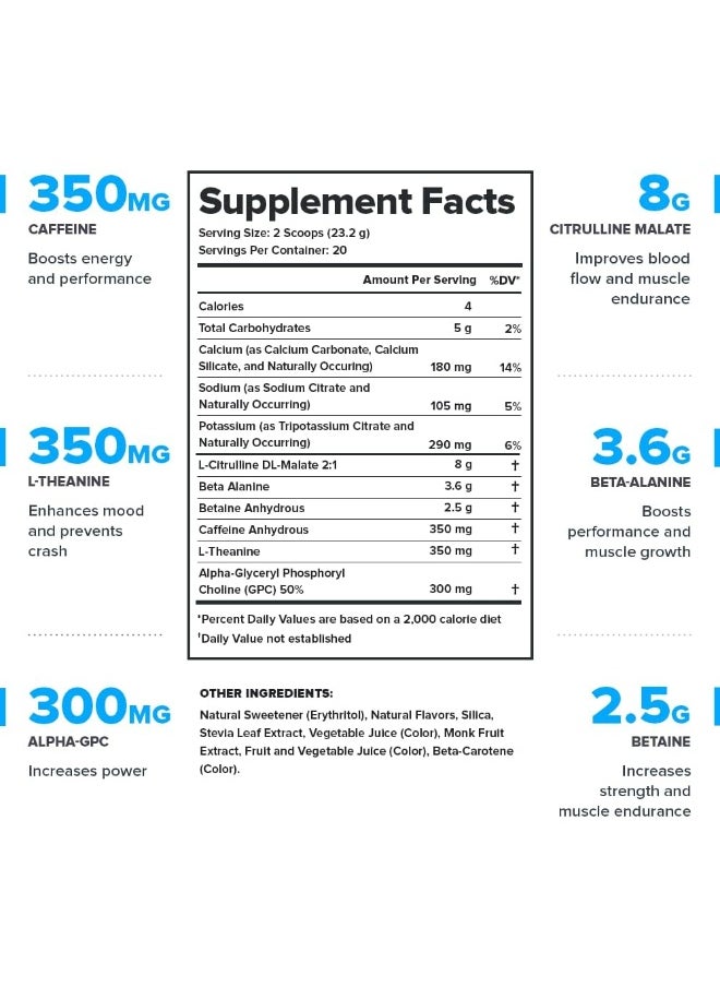 Pulse Pre Workout Supplement - All Natural Nitric Oxide Preworkout Drink To Boost Energy, Creatine Free, Naturally Sweetened, Beta Alanine, Citrulline, Alpha Gpc (Pink Lemonade)