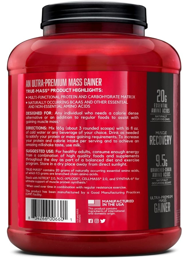 True-Mass Weight Gainer, Muscle Mass Gainer Protein Powder, Vanilla, 5.82 Pound