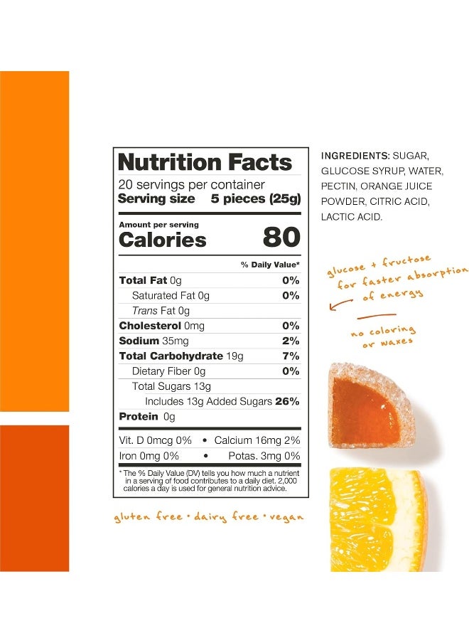 Energy Chews | Energy Gummies For Running, Cycling, And Sports Performance | Energy Gel Alternative | Orange (10 Pack) | Gluten Free, Vegan