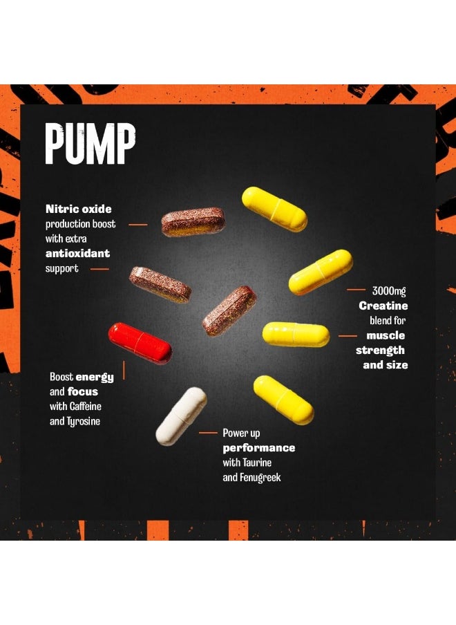 Pump – Preworkout - Vein Popping Pumps – Energy And Focus – Creatine – Nitric Oxide – Easy To Remove Stimulant Pill For Anytime Workouts – 30 Packs