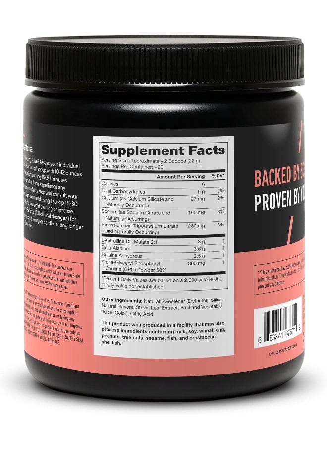 Pulse Pre Workout Supplement - All Natural Nitric Oxide Preworkout Drink To Boost Energy, Creatine Free, Naturally Sweetened, Beta Alanine, Citrulline, Alpha Gpc (Caffeine Free Fruit Punch)