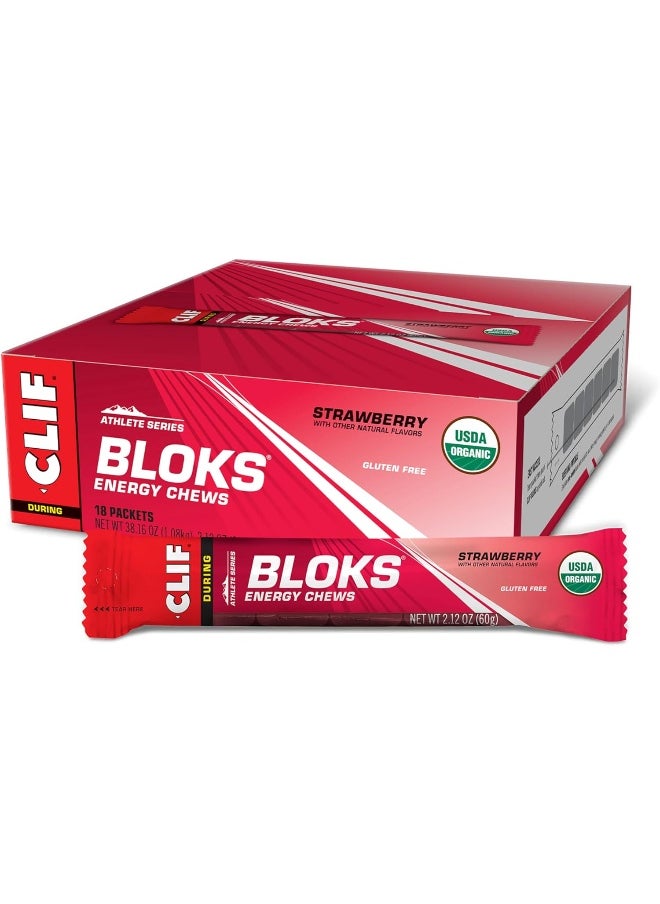 Clif Bloks - Energy Chews - Strawberry Flavor - (2.1 Ounce Packet, 18 Count)