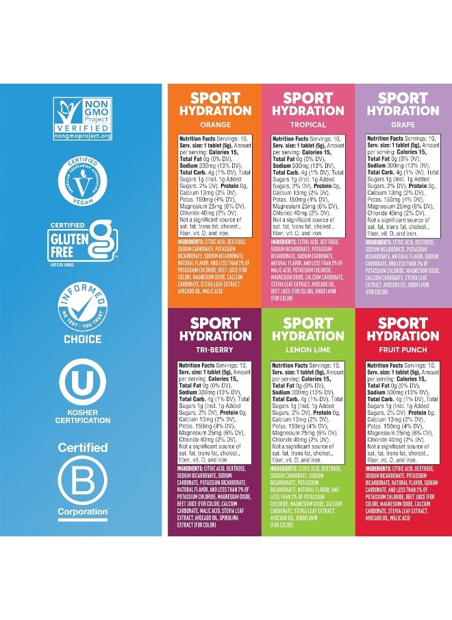 Sport: Electrolyte Drink Tablets, Variety Pack, (60 Servings), 10 Count (Pack Of 6)