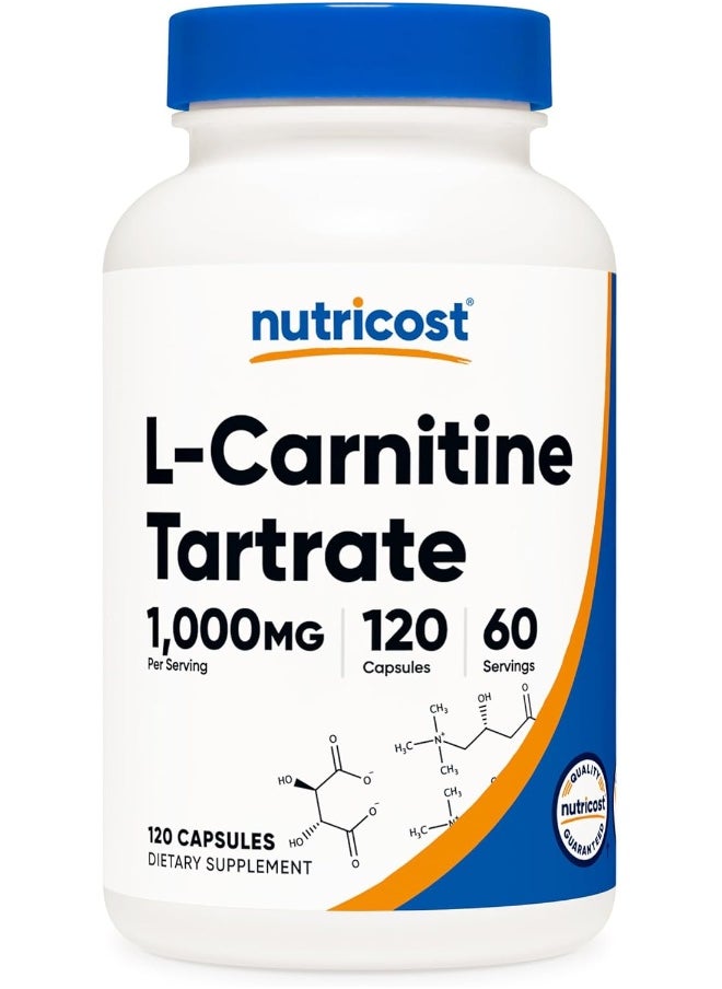 L-Carnitine Tartrate 500Mg, 120 Capsules - 1000Mg Per Serving (60 Servings)