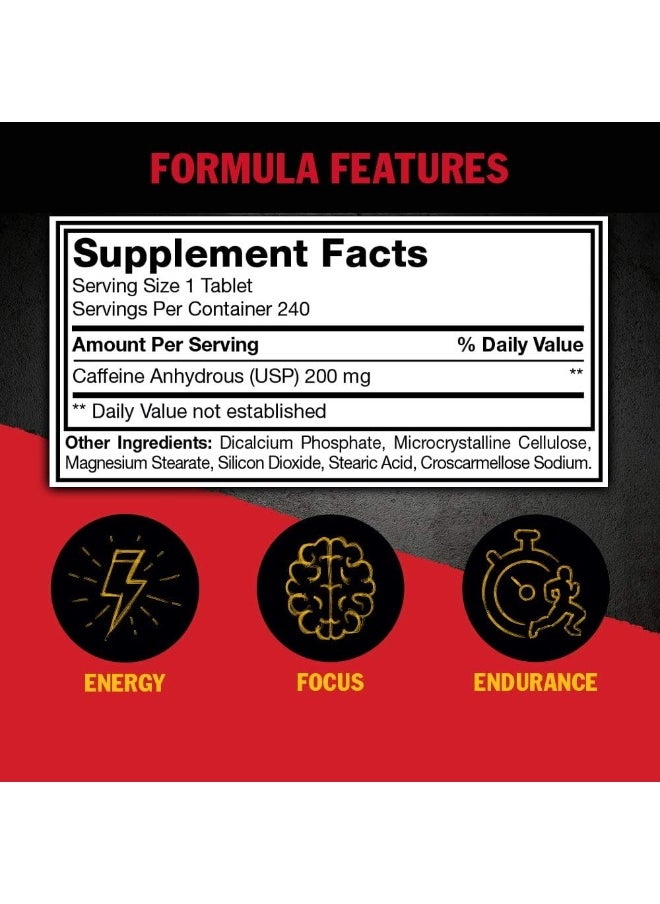 Caffeine - Pure, Straightforward Pharmaceutical Grade Caffeine Pills, Restore Mental Alertness Or Wakefulness When Fatigued, 240 Tablets Per Bottle