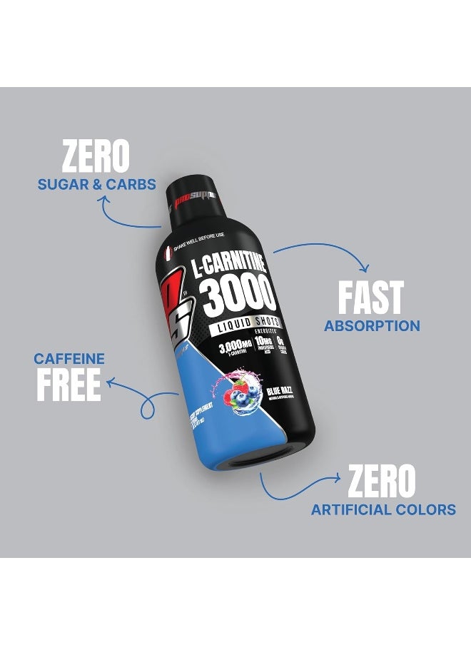 L-Carnitine 3000 Stimulant Free Liquid Shots For Men And Women - Metabolic Energizer Workout Drink For Performance And Muscle Recovery (Blue Razz)