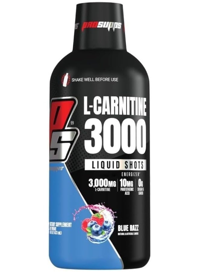 L-Carnitine 3000 Stimulant Free Liquid Shots For Men And Women - Metabolic Energizer Workout Drink For Performance And Muscle Recovery (Blue Razz)