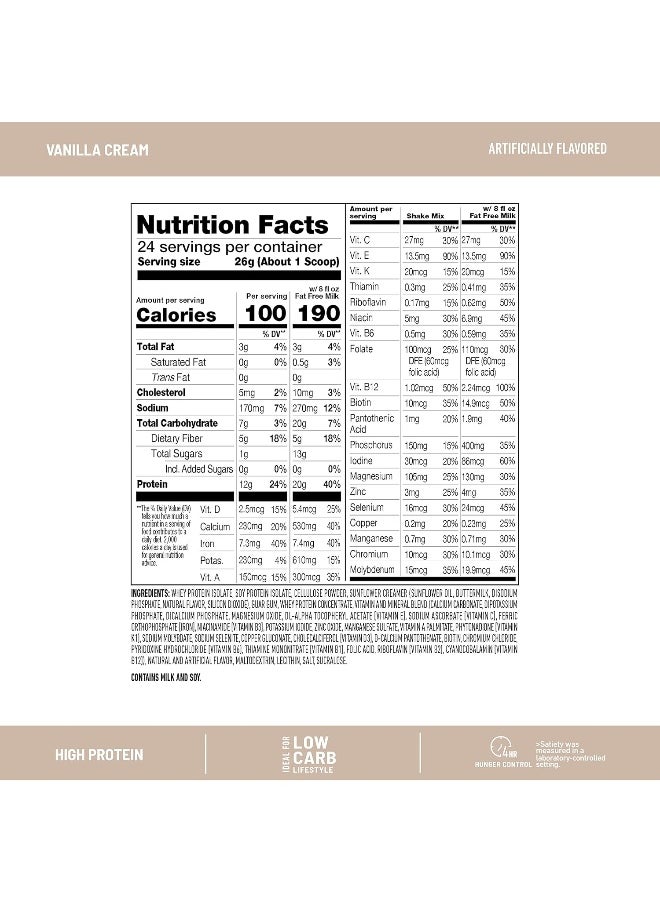 Meal Replacement Smoothie Mix, 24 Servings, High Protein, Vanilla Cream, 20G Of Protein With Milk, 12 Servings (Pack Of 2) (Packaging May Vary)