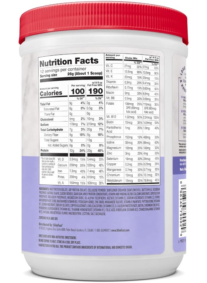 Meal Replacement Smoothie Mix, 24 Servings, High Protein, Vanilla Cream, 20G Of Protein With Milk, 12 Servings (Pack Of 2) (Packaging May Vary)
