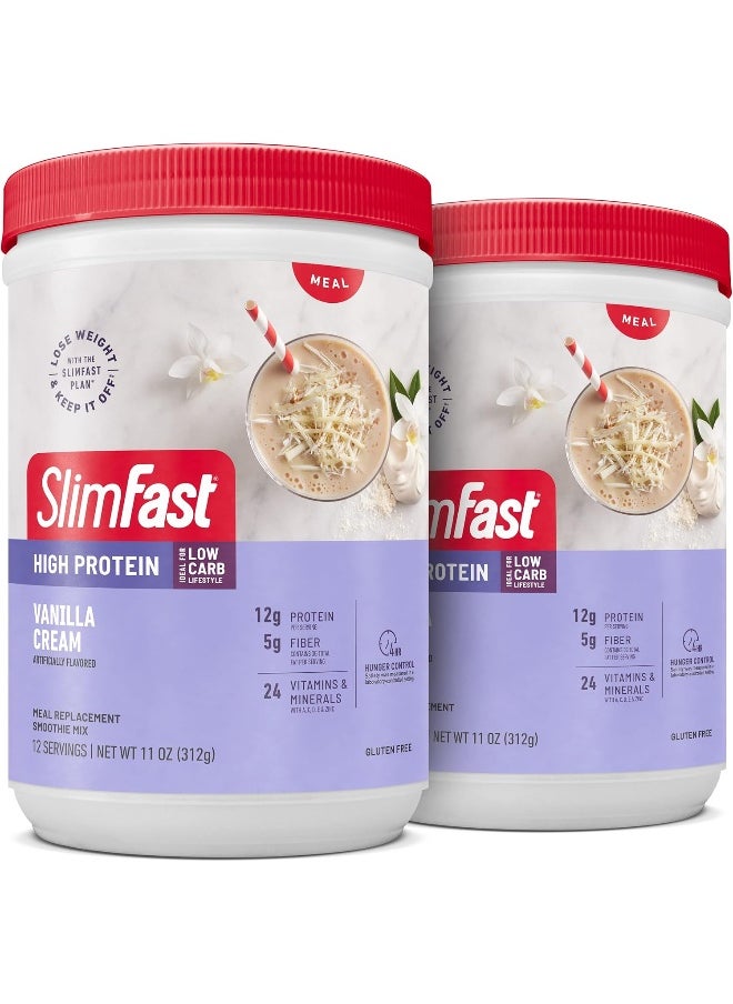 Meal Replacement Smoothie Mix, 24 Servings, High Protein, Vanilla Cream, 20G Of Protein With Milk, 12 Servings (Pack Of 2) (Packaging May Vary)