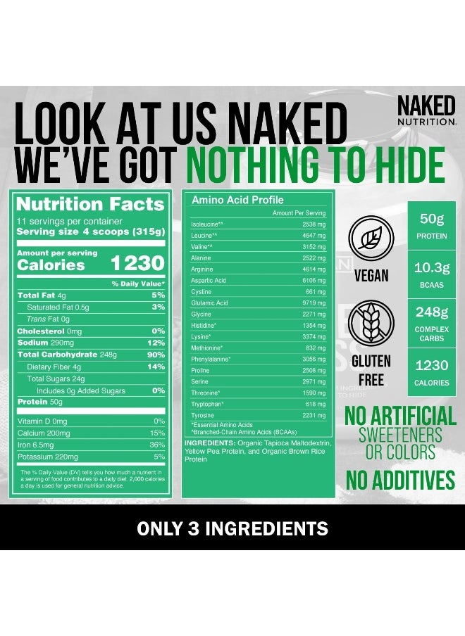 Naked Vegan Mass – Natural Vegan Weight Gainer Protein Powder – 8Lb Bulk, Gmo Free, Gluten Free, Soy Free & Dairy Free. No Artificial Ingredients – 1,230 Calories – 11 Servings