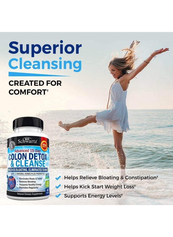 15-Day Fast Acting Colon Detox & Cleanser, Extra Strength Formula, 45 Veggie Caps