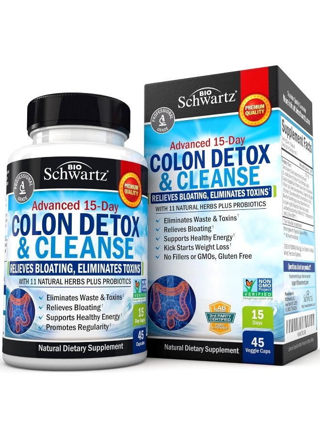 15-Day Fast Acting Colon Detox & Cleanser, Extra Strength Formula, 45 Veggie Caps