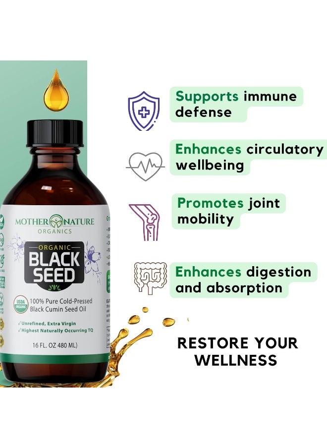 Black Seed Oil - Premium Organic Cold-Pressed Cumin Nigella Sativa (16 Oz) - For Immunity Support, Joints, Digestion, Hair & Skin - Extra Virgin, Gluten-Free, Non-Gmo & Vegan With Omega 3,6, & 9