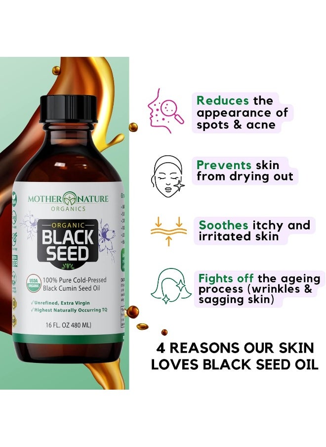 Black Seed Oil - Premium Organic Cold-Pressed Cumin Nigella Sativa (16 Oz) - For Immunity Support, Joints, Digestion, Hair & Skin - Extra Virgin, Gluten-Free, Non-Gmo & Vegan With Omega 3,6, & 9