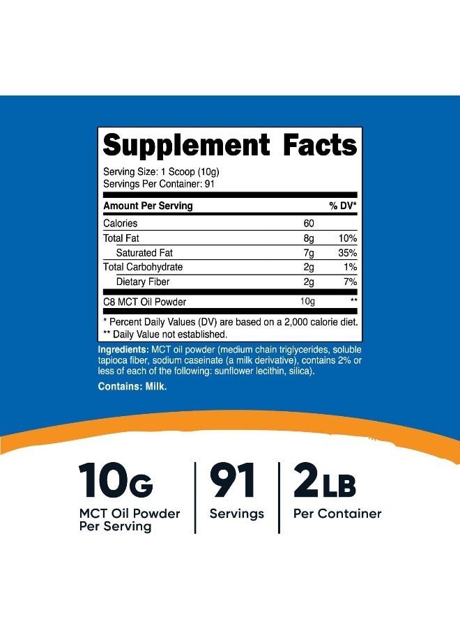 Mct Oil Powder - Great For Keto, Ketosis And Ketogenic Diets - Zero Net Carbs - Made In The Usa, Non-Gmo + Gluten Free 2Lbs