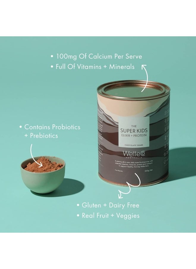 , The Super Kids Elixir + Protein, Chocolate Shake, 500G Tin, Supports Cognitive Function, Immunity, And Energy