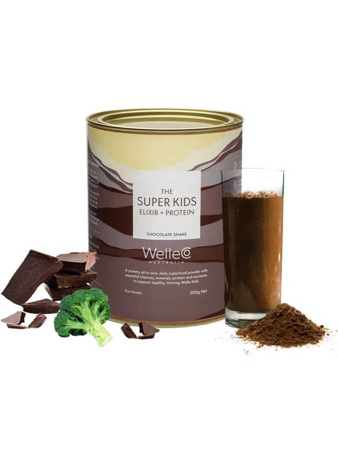 , The Super Kids Elixir + Protein, Chocolate Shake, 500G Tin, Supports Cognitive Function, Immunity, And Energy
