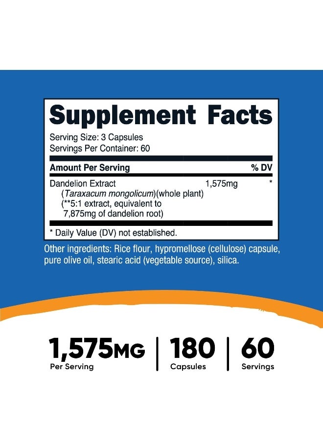 Dandelion Root 525Mg, 240 Capsules - 1575Mg Serving, Non-Gmo, Gluten Free