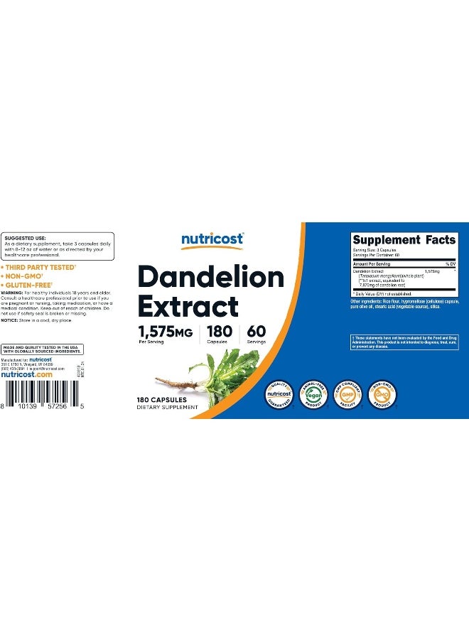 Dandelion Root 525Mg, 240 Capsules - 1575Mg Serving, Non-Gmo, Gluten Free