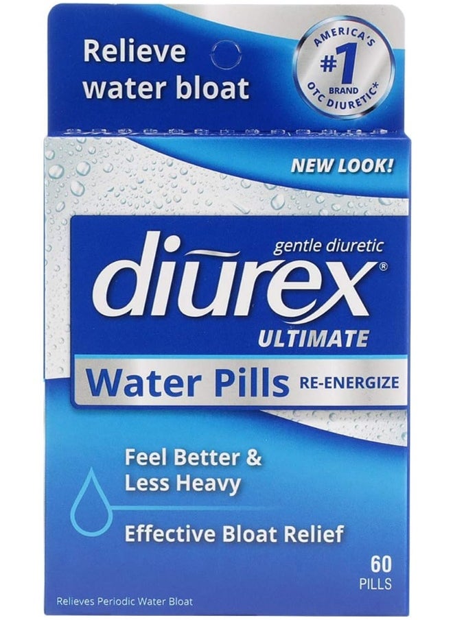 Ultimate Re-Energizing Water Pills - Maximum Strength Diuretic - Relieve Water Bloat - 60 Count