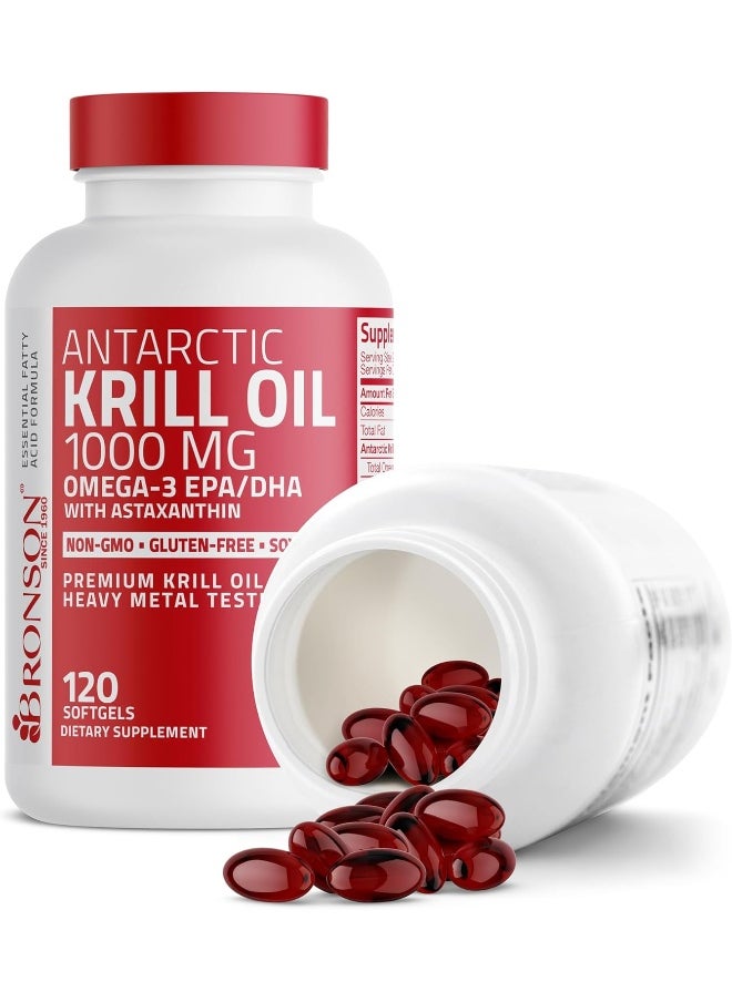 Antarctic Krill Oil 1000 Mg With Omega-3S Epa, Dha And Astaxanthin, Heavy Metal Tested, 120 Softgels (60 Servings)