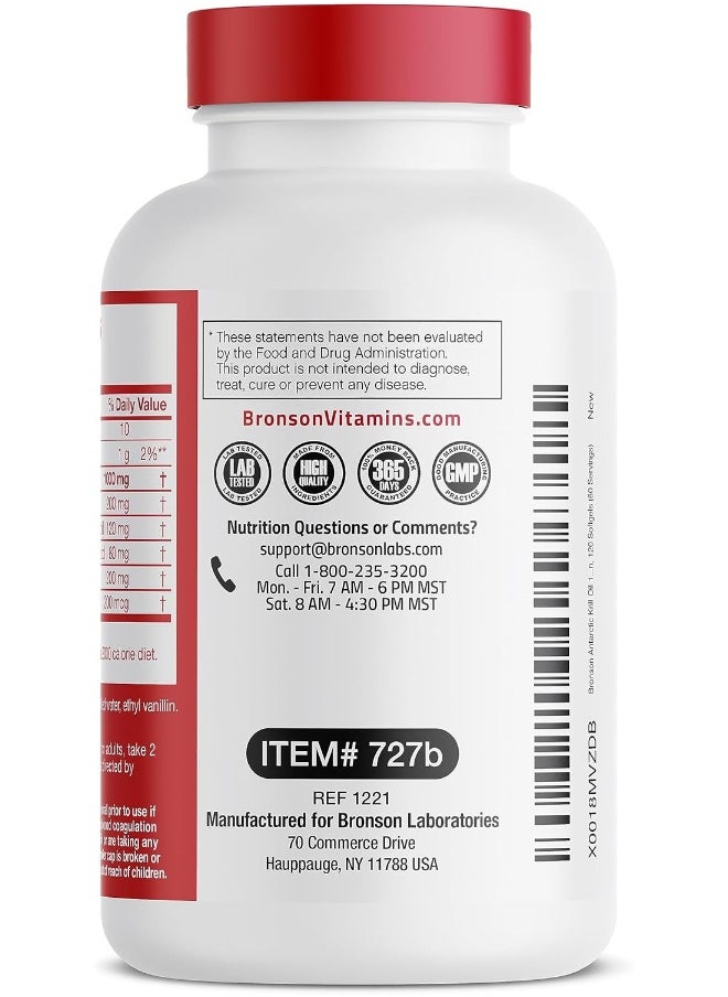Antarctic Krill Oil 1000 Mg With Omega-3S Epa, Dha And Astaxanthin, Heavy Metal Tested, 120 Softgels (60 Servings)