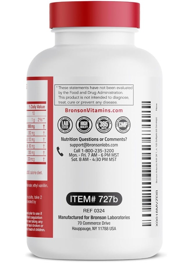 Antarctic Krill Oil 1000 Mg With Omega-3S Epa, Dha And Astaxanthin, Heavy Metal Tested, 120 Softgels (60 Servings)