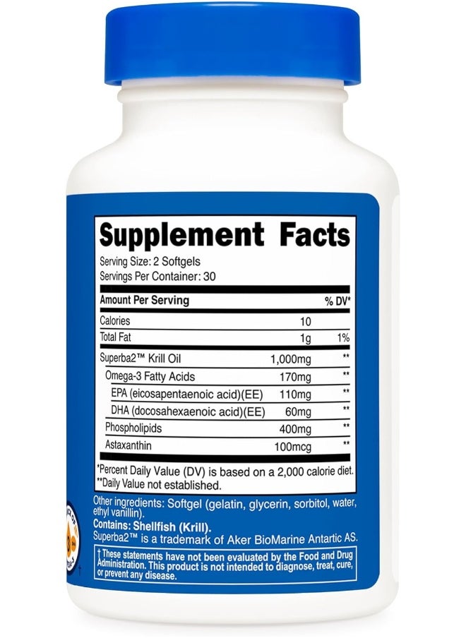 Krill Oil Softgels 1000Mg, 60 Liquid Softgels - Omega-3 Epa-Dha