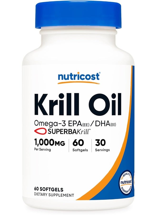 Krill Oil Softgels 1000Mg, 60 Liquid Softgels - Omega-3 Epa-Dha