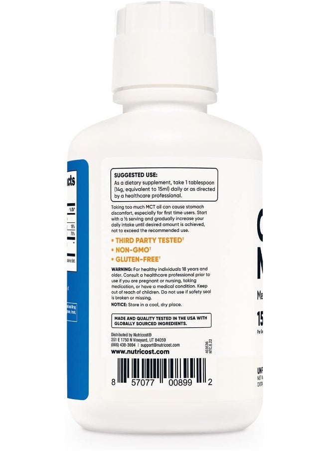 Nutricost C8 MCT Oil 16oz - Keto, Paleo, Non-GMO