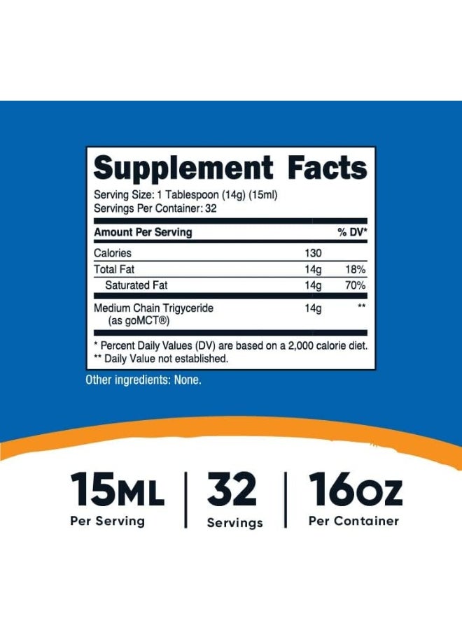 Nutricost C8 MCT Oil 16oz - Keto, Paleo, Non-GMO