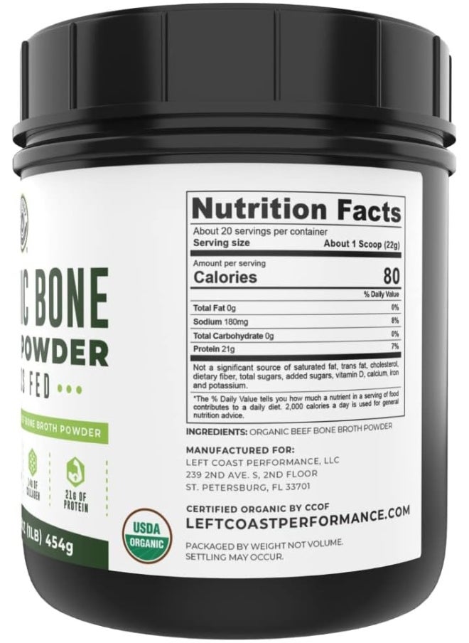 Organic Grass Fed Beef Bone Broth Protein Powder - 470Ml, 20 Servings. Unflavoured, Pure. Keto Friendly Protein Powder. Paleo, Usda Certified Organic
