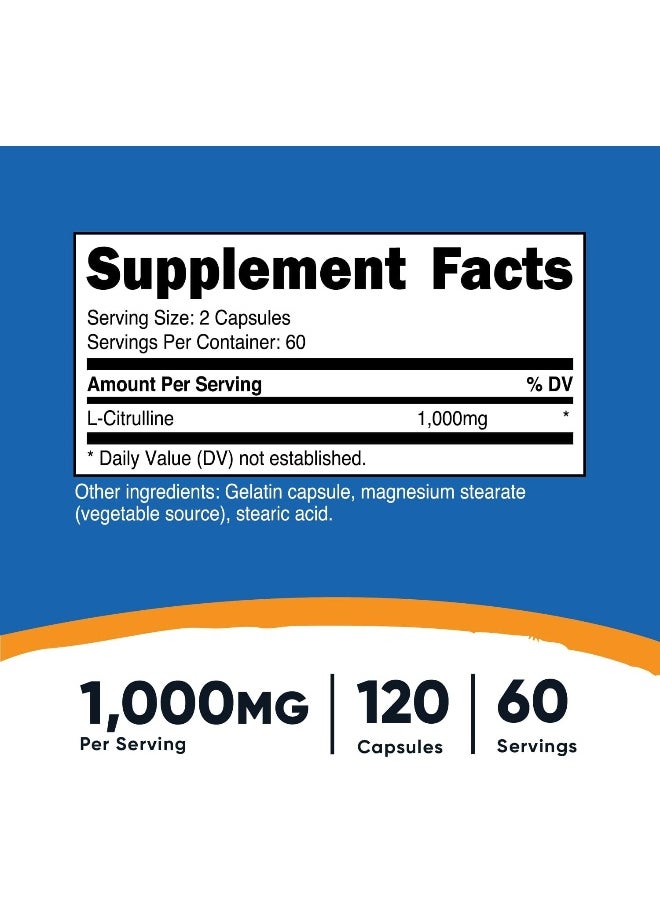 L-Citrulline 500Mg, 120 Capsules - Gluten Free, Non-Gmo