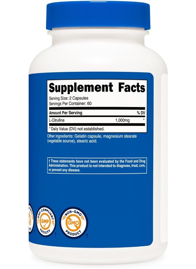 L-Citrulline 500Mg, 120 Capsules - Gluten Free, Non-Gmo