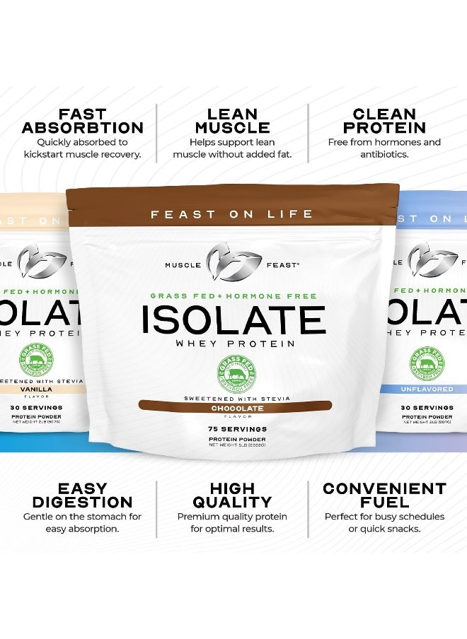 Grass Fed Whey Protein Isolate, All Natural, Hormone Free, Fast Absorbing, 100% Pure Isolate, 20.5G Protein, 88 Calories (Vanilla, 5Lb)