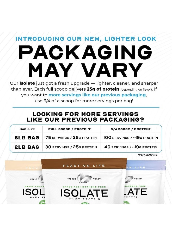 Grass Fed Whey Protein Isolate, All Natural, Hormone Free, Fast Absorbing, 100% Pure Isolate, 20.5G Protein, 88 Calories (Vanilla, 5Lb)