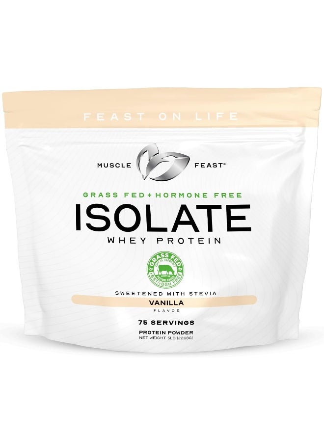 Grass Fed Whey Protein Isolate, All Natural, Hormone Free, Fast Absorbing, 100% Pure Isolate, 20.5G Protein, 88 Calories (Vanilla, 5Lb)