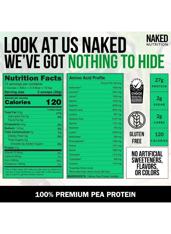Naked Pea 0.5Kg Pea Protein Isolate From North American Farms - Plant Based, Vegetarian & Vegan Protein. Easy To Digest - Speeds Muscle Recovery - Non-Gmo- Lactose, Soy And Gluten Free - 15 Servings