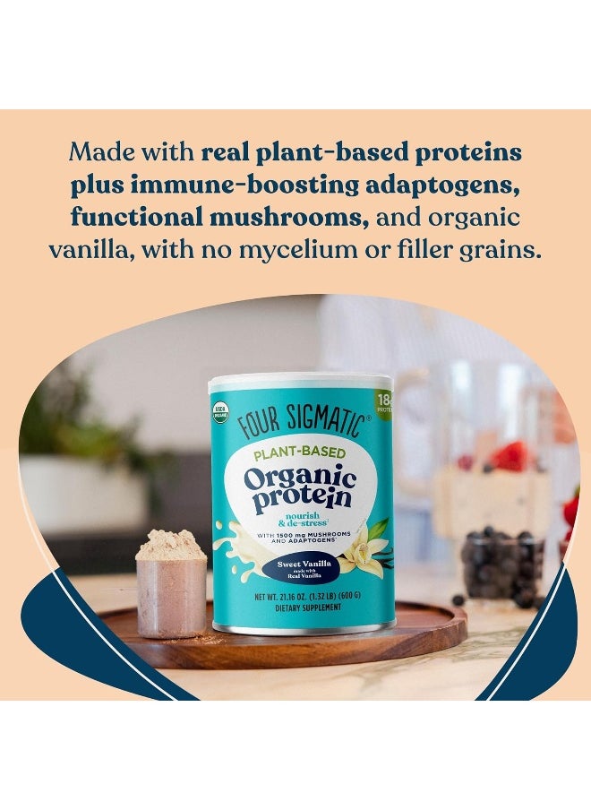 Organic Plant-Based Protein Powder By | Sweet Vanilla Protein With Lion’S Mane, Chaga, Cordyceps, And More | Clean Vegan Protein Elevated For Brain Function And Immune Support | 21.16 Oz