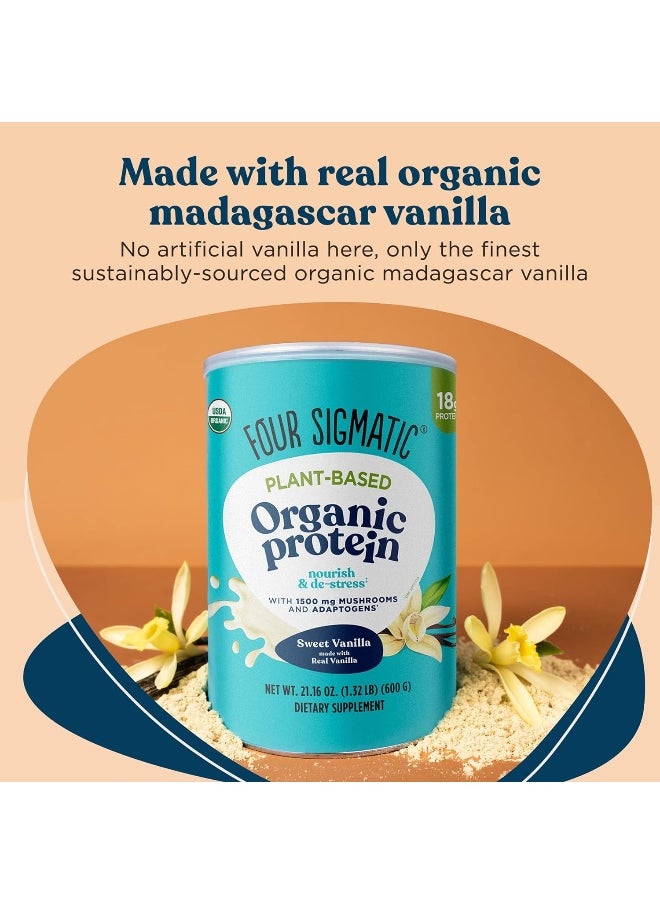 Organic Plant-Based Protein Powder By | Sweet Vanilla Protein With Lion’S Mane, Chaga, Cordyceps, And More | Clean Vegan Protein Elevated For Brain Function And Immune Support | 21.16 Oz