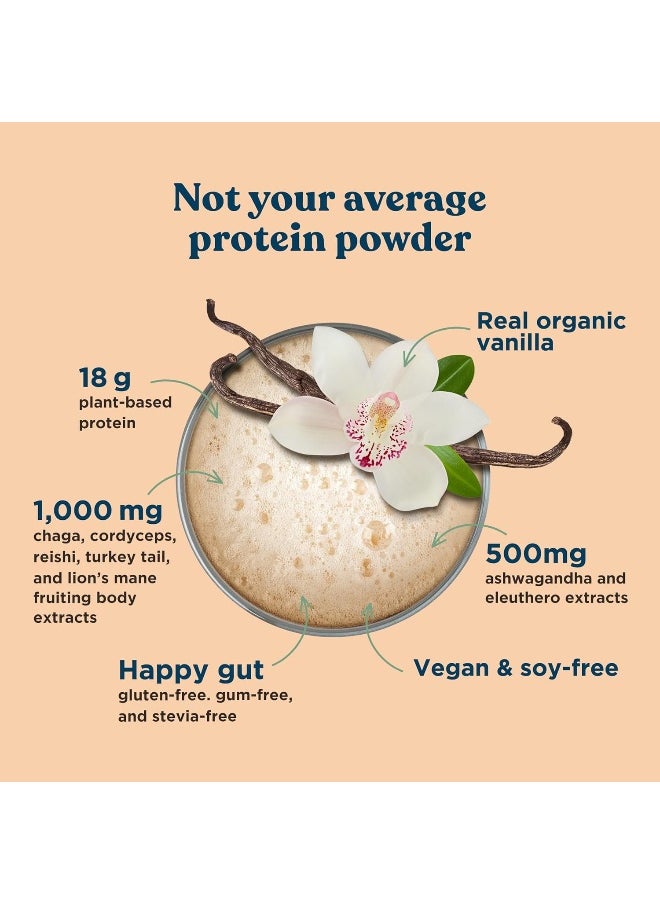 Organic Plant-Based Protein Powder By | Sweet Vanilla Protein With Lion’S Mane, Chaga, Cordyceps, And More | Clean Vegan Protein Elevated For Brain Function And Immune Support | 21.16 Oz