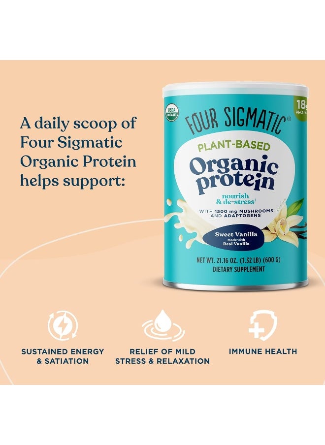 Organic Plant-Based Protein Powder By | Sweet Vanilla Protein With Lion’S Mane, Chaga, Cordyceps, And More | Clean Vegan Protein Elevated For Brain Function And Immune Support | 21.16 Oz