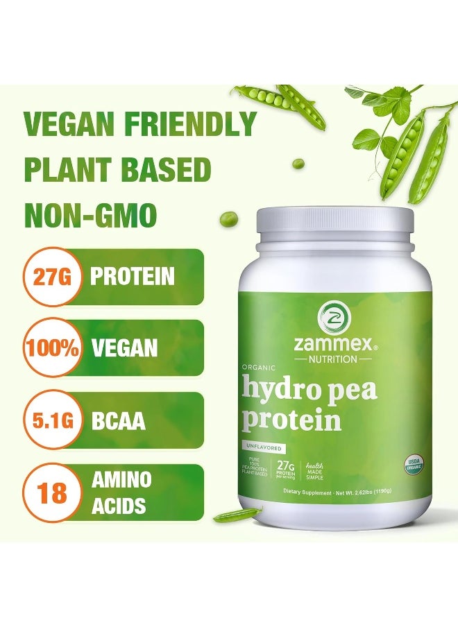 Premium Organic Pea Protein Powder, Plant Based, 100% Vegan, Canada Grown Yellow Pea, 27G Protein Per Serving, Non-Gmo With Bcaa, Keto & Paleo Friendly, Easy To Digest(2.62Lb)