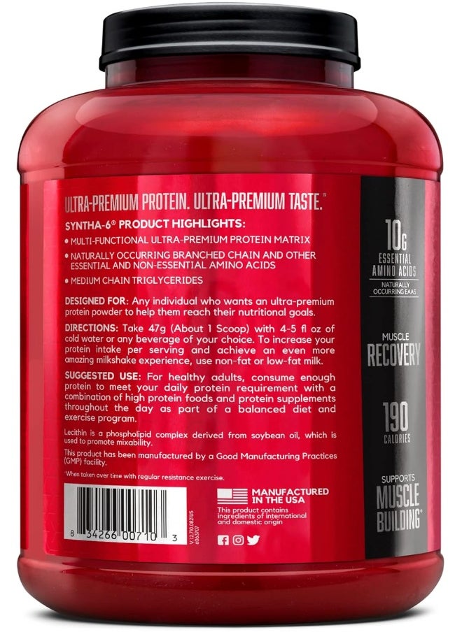 BSN Syntha-6 Ultra Premium Protein Matrix, Whey Protein Powder, Micellar Casein, Milk Protein Isolate Powder - Vanilla Ice Cream, 5 lbs, 48 Servings (2.27 KG)