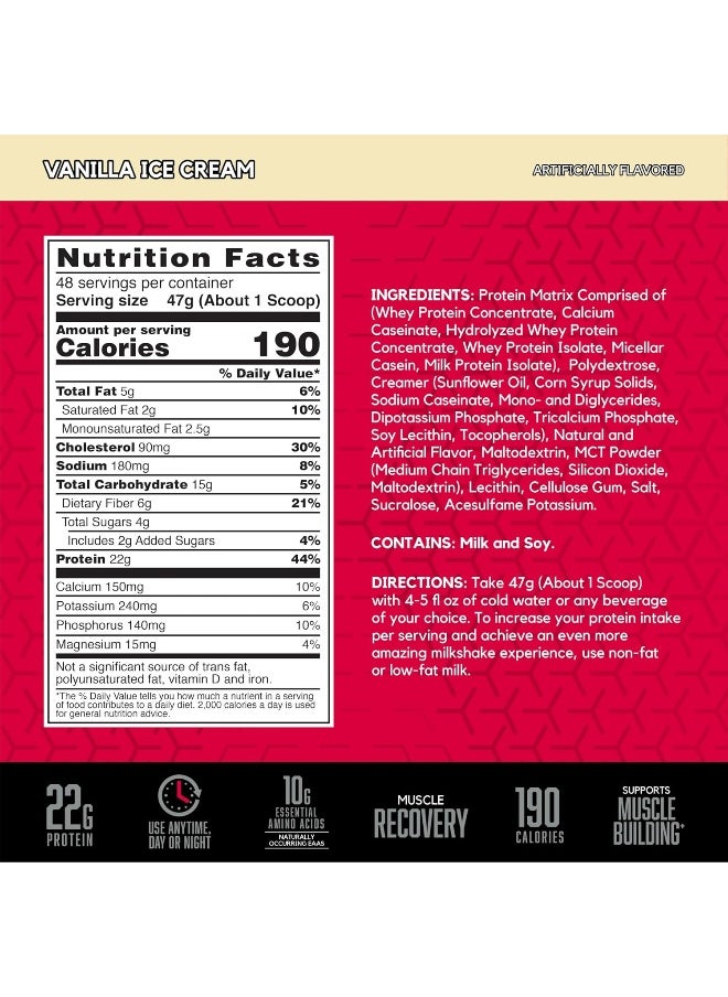 BSN Syntha-6 Ultra Premium Protein Matrix, Whey Protein Powder, Micellar Casein, Milk Protein Isolate Powder - Vanilla Ice Cream, 5 lbs, 48 Servings (2.27 KG)