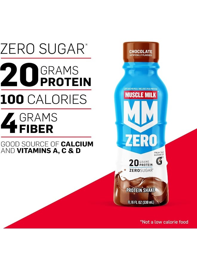 Zero Protein Shake, Chocolate, 11.2 Fl Oz (Pack Of 12), 20G Protein, Zero Sugar, 100 Calories, Calcium, Vitamins A, C & D, 4G Fiber, Energizing Snack, Workout Recovery, Packaging May Vary