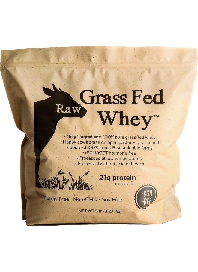 100% Grass Fed - Happy Healthy Cows, Cold Processed Undenatured Protein Powder, Gmo-Free + Rbgh Free + Soy Free + Gluten Free, Unflavored, Unsweetened (5 Lb Bulk, 90 Serve)